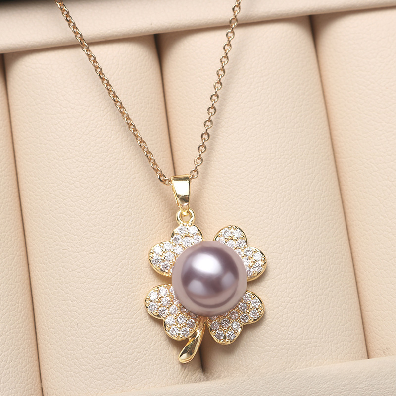 ❤️36k-2 14K Akoya Pearl Jewelry Set Four-leaf Necklace/Earrings