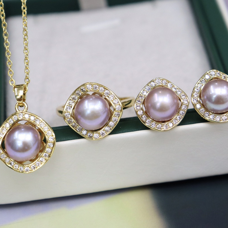 ❤️36k Akoya Pearl Jewelry Three-piece Set (Necklace, Ring, Earrings)