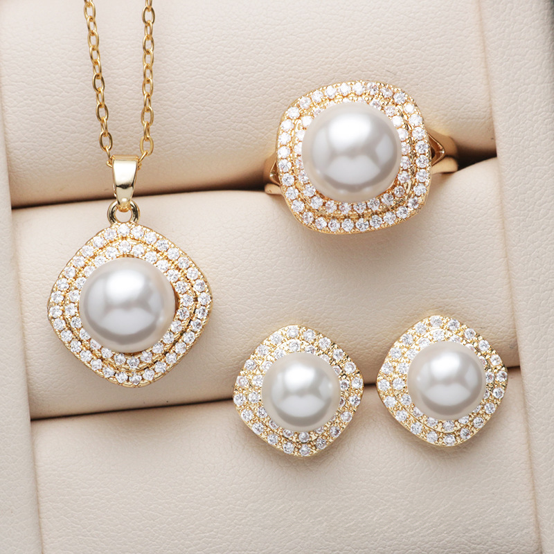 ❤️30k Diamond Classic 18K Gold Akoya Pearl Set Double Trephine