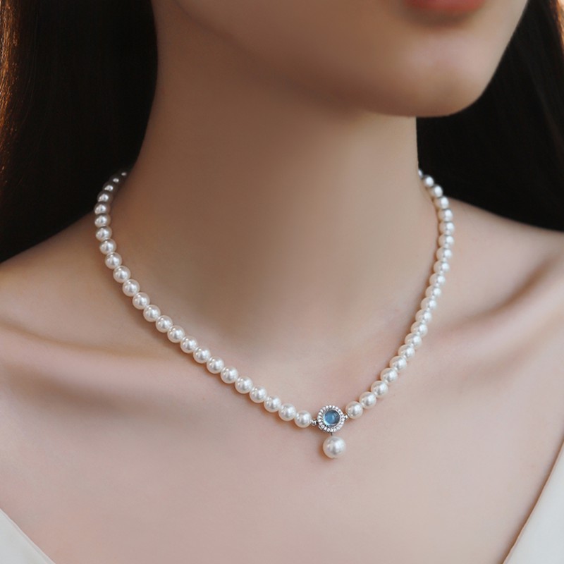 ❤️15k-2 Aquamarine Pearl Set | 925 Sterling Silver