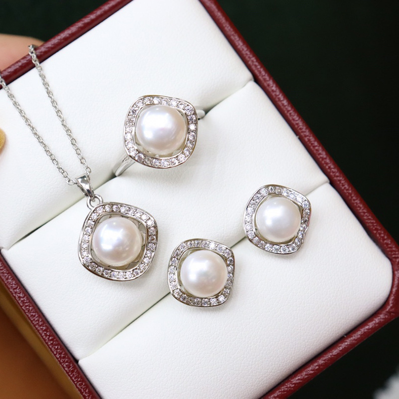❤️36k Akoya Pearl Jewelry Three-piece Set (Necklace, Ring, Earrings)