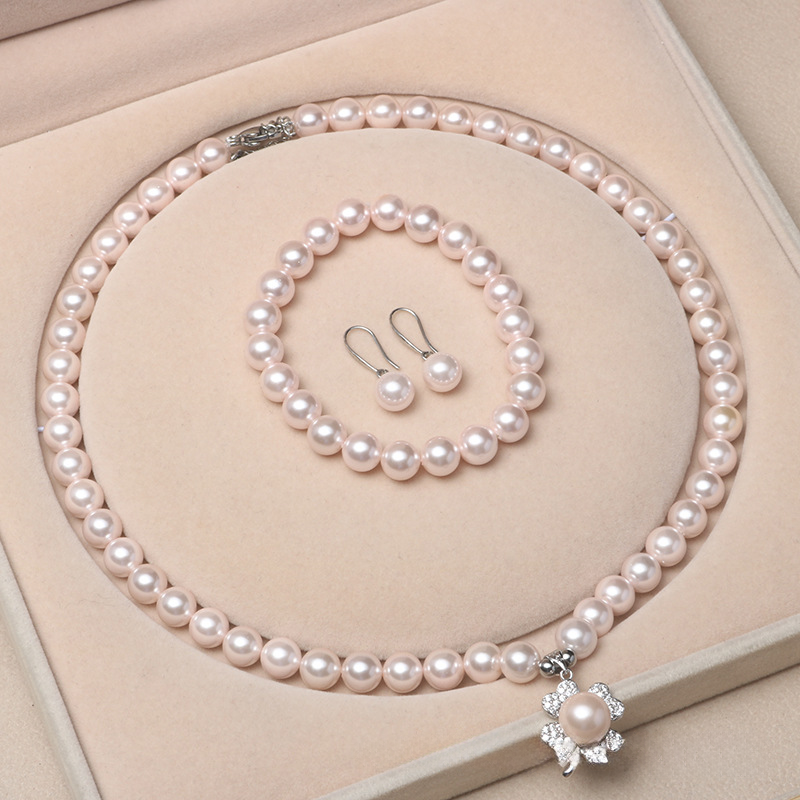 ❤️15k 🔥Four-leaf Clover Pendant Akoya Pearl Jewelry Set
