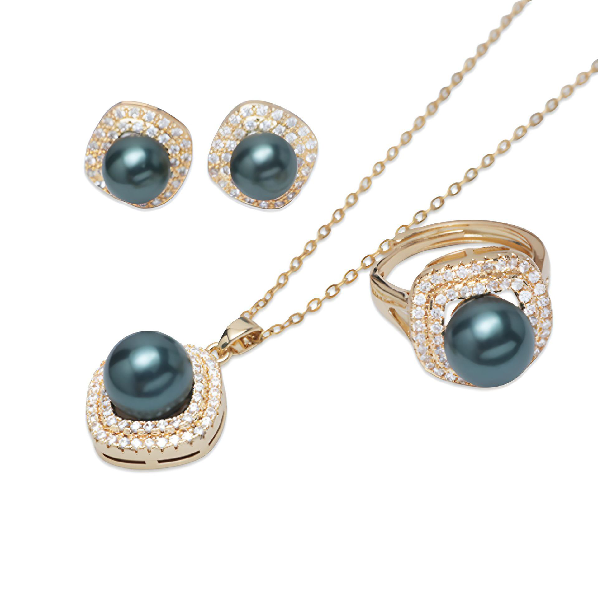❤️30k Diamond Classic 18K Gold Akoya Pearl Set Double Trephine
