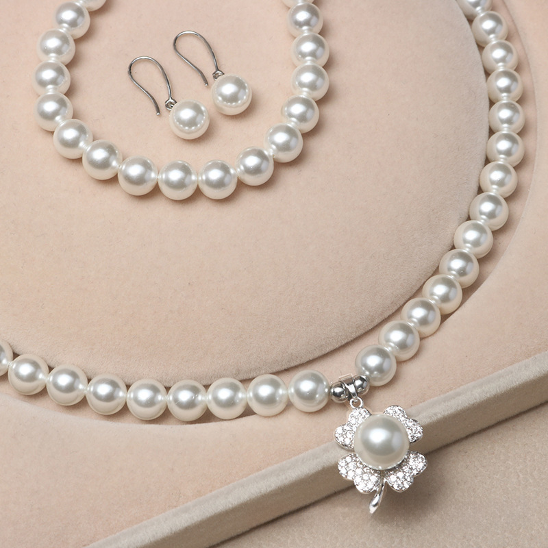 ❤️15k 🔥Four-leaf Clover Pendant Akoya Pearl Jewelry Set