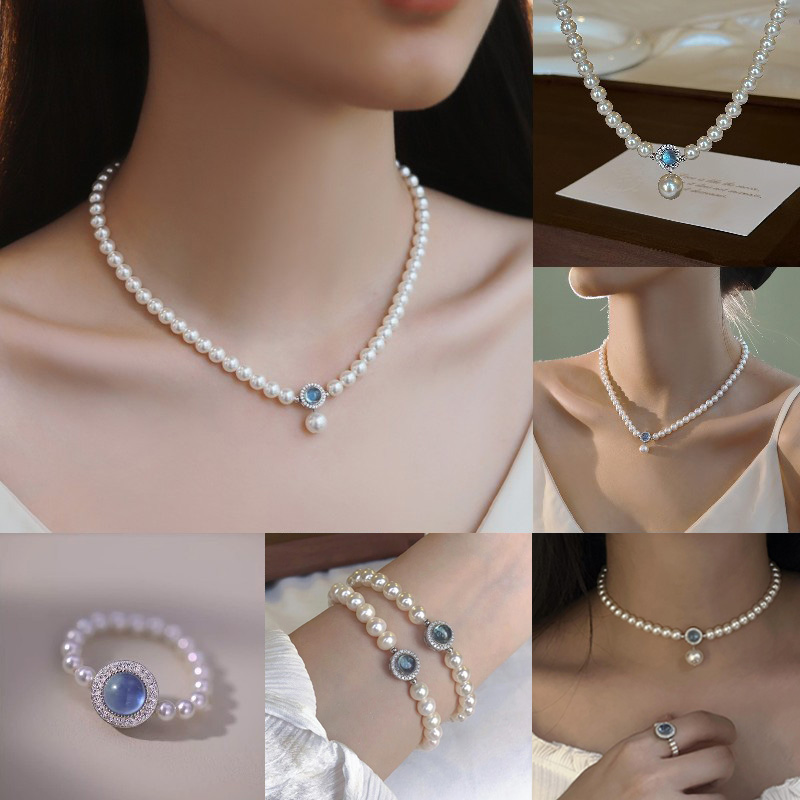 ❤️15k-2 Aquamarine Pearl Set | 925 Sterling Silver