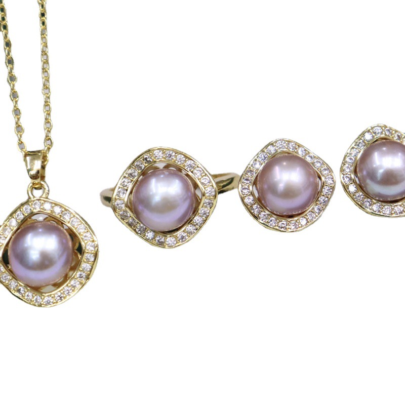 ❤️36k Akoya Pearl Jewelry Three-piece Set (Necklace, Ring, Earrings)