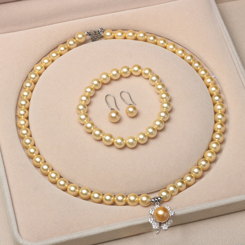 ❤️15k 🔥Four-leaf Clover Pendant Akoya Pearl Jewelry Set