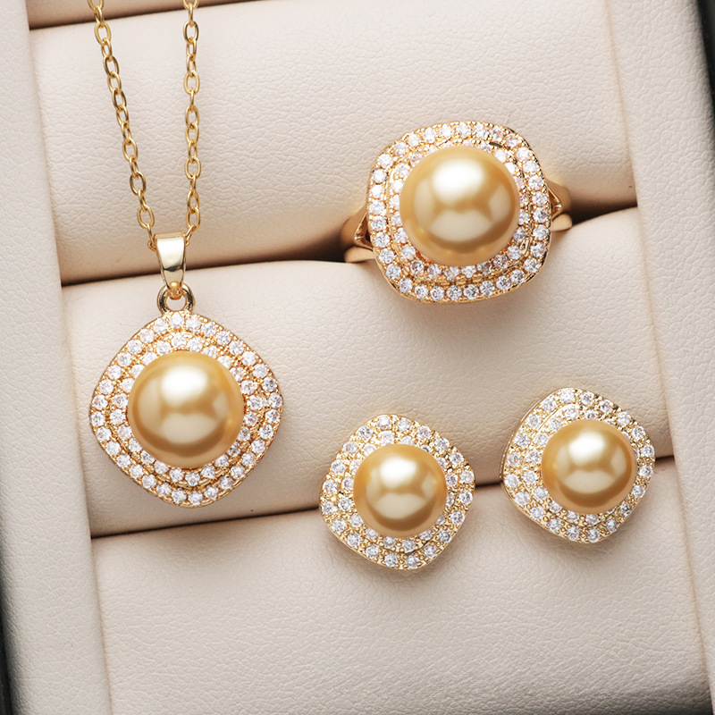 ❤️30k Diamond Classic 18K Gold Akoya Pearl Set Double Trephine