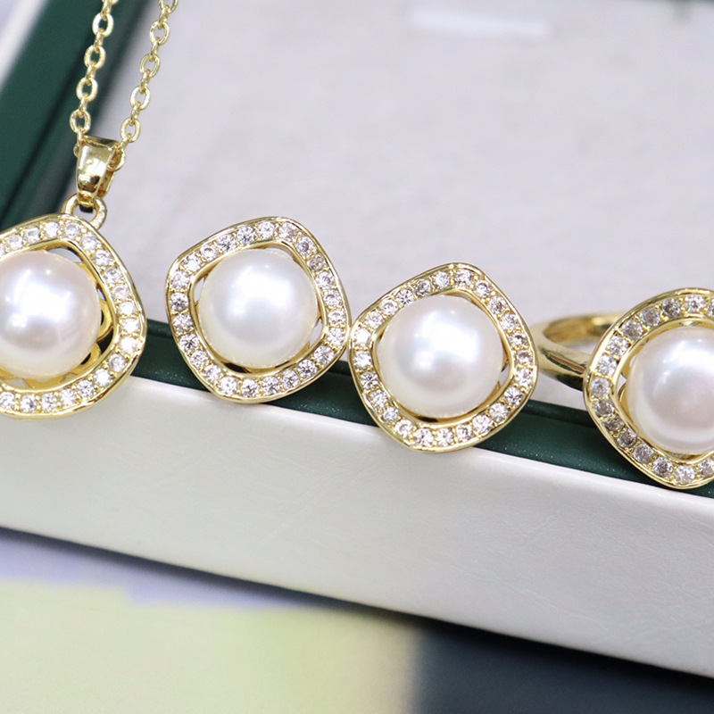 ❤️36k Akoya Pearl Jewelry Three-piece Set (Necklace, Ring, Earrings)