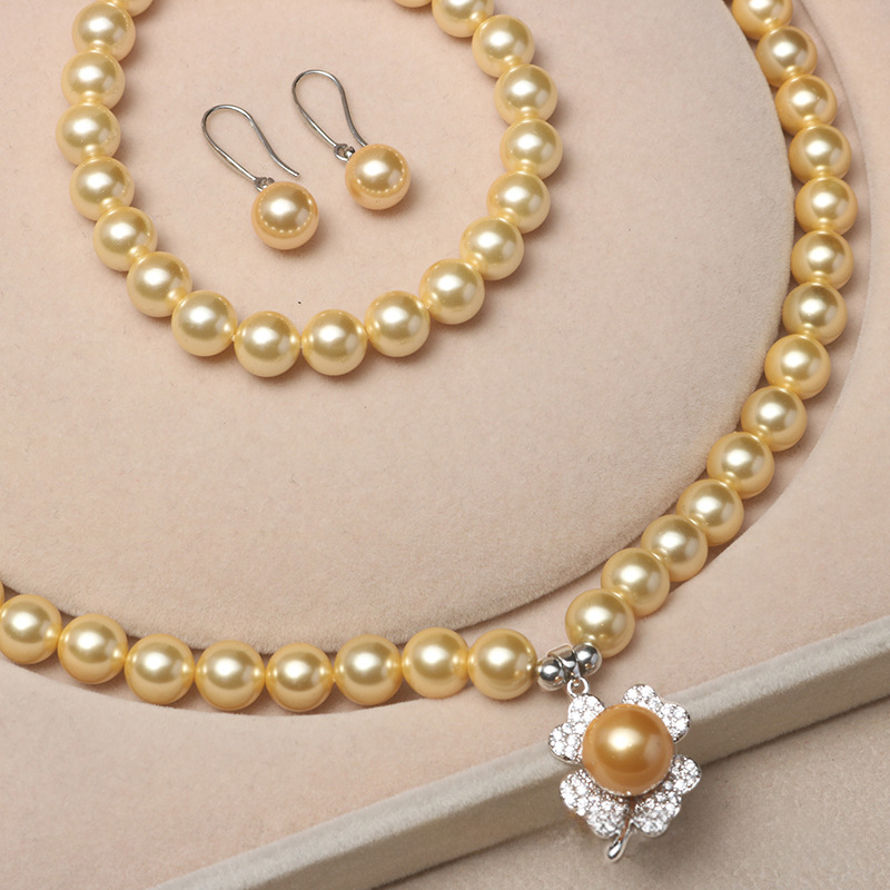 ❤️15k 🔥Four-leaf Clover Pendant Akoya Pearl Jewelry Set