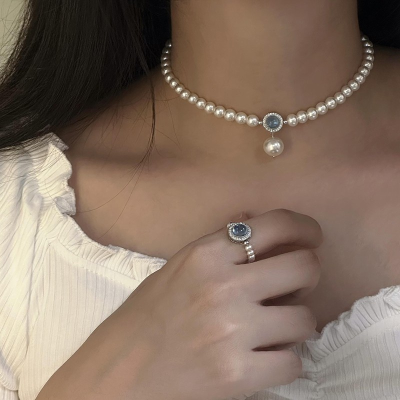 ❤️15k-2 Aquamarine Pearl Set | 925 Sterling Silver