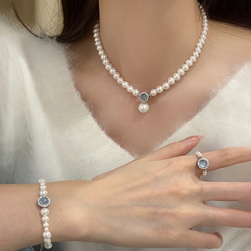 ❤️15k-2 Aquamarine Pearl Set | 925 Sterling Silver
