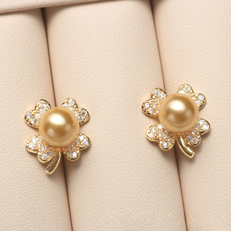 ❤️36k-2 14K Akoya Pearl Jewelry Set Four-leaf Necklace/Earrings