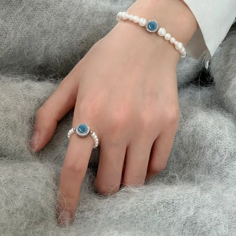 ❤️15k-2 Aquamarine Pearl Set | 925 Sterling Silver